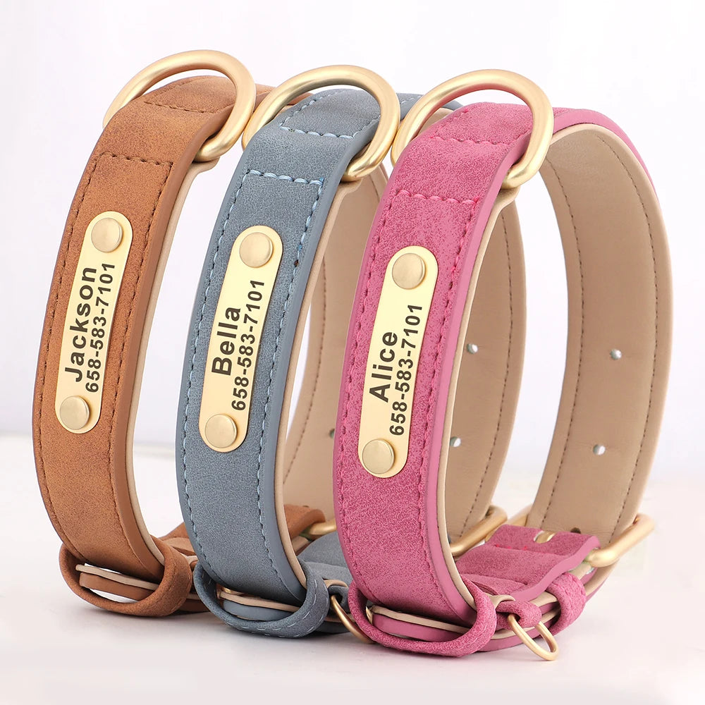 Personalized Dog Collar Custom Engraved PU Leather Dog Collars Free Engraving ID Tag Nameplate for Small Medium Large Dogs