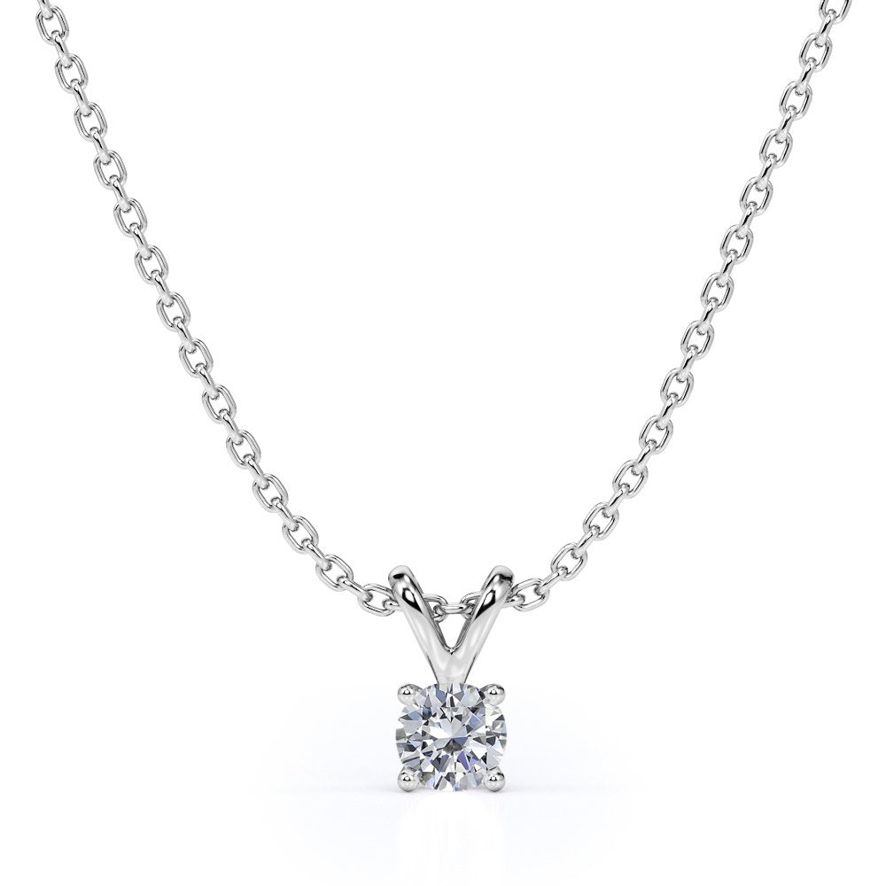 Classic round Brilliant Cut Diamond Solitaire Pendant Necklace in 18K White Gold Plating over Silver, , Female