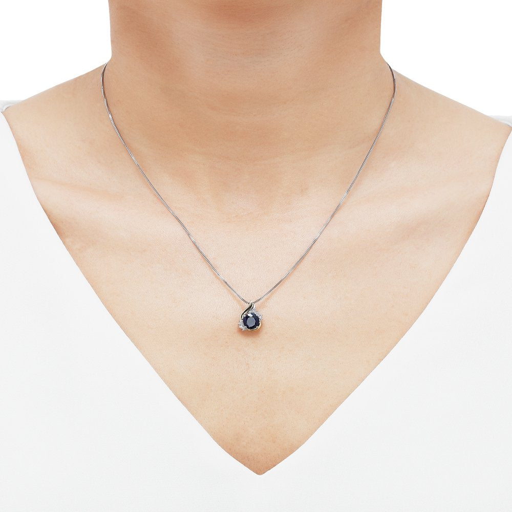 Brilliance Fine Jewelry Created Sapphire Diamond Accent Necklace in Sterling Silver and 10Kt Yellow Gold,18"
