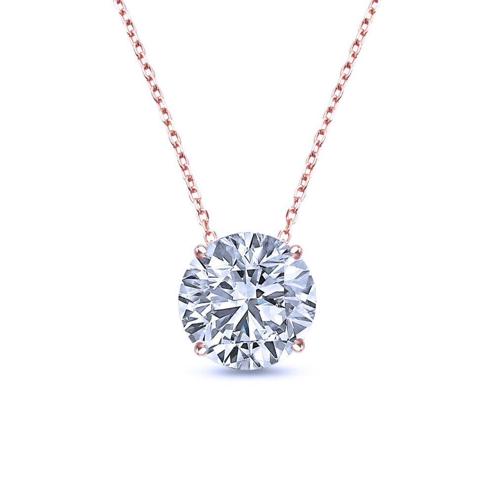 Beautiful 1 Carat Round Cut Real Moissanite Solitaire Pendant Necklace in 18K Rose Gold over Silver