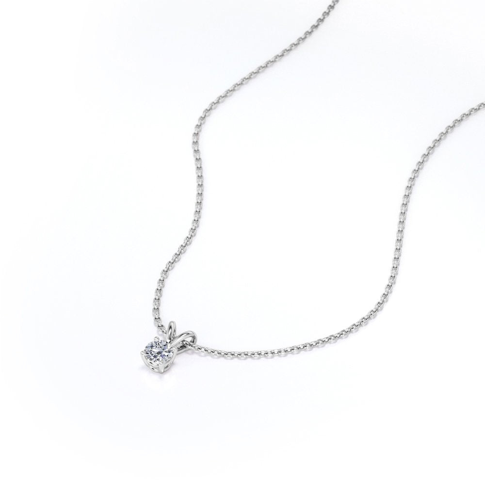 Classic round Brilliant Cut Diamond Solitaire Pendant Necklace in 18K White Gold Plating over Silver, , Female