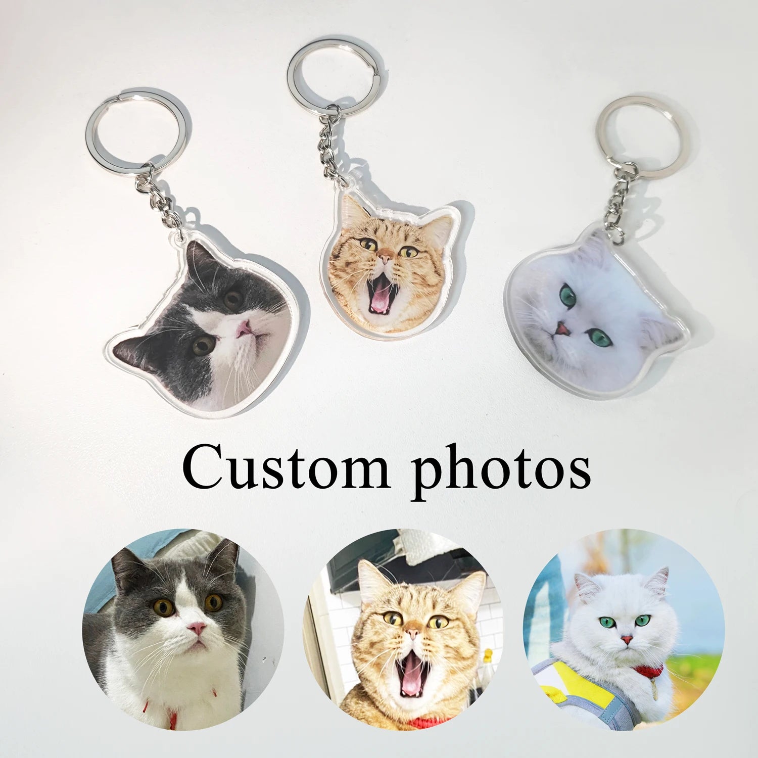 Custom Pet Photo Acrylic Keychain Personalized Dog/Cat Photo Keychain Charm Personalized Backpack Pendant Best Custom Gift